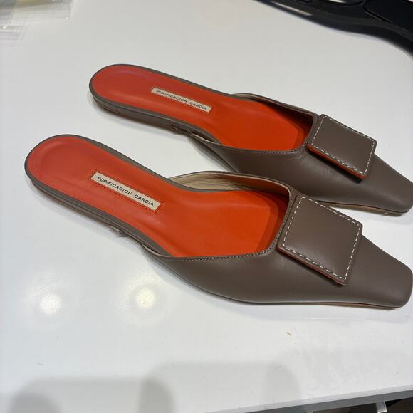 Purificacion Garcia Taupe Leather Mules Sz 39 - Picture 1 of 8